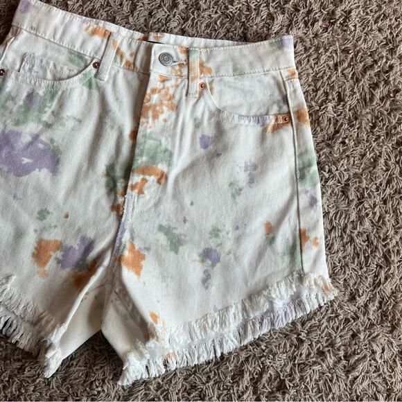 Wild Fable White with Multi ColorSplatter Pattern Highest Rise Jean Shorts Sz 00 - Picture 6 of 10